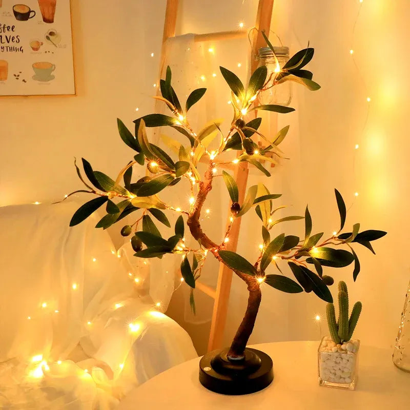 LED Christmas Tree Design Night Light with lights and leaves, adding a cozy atmosphere to any room.