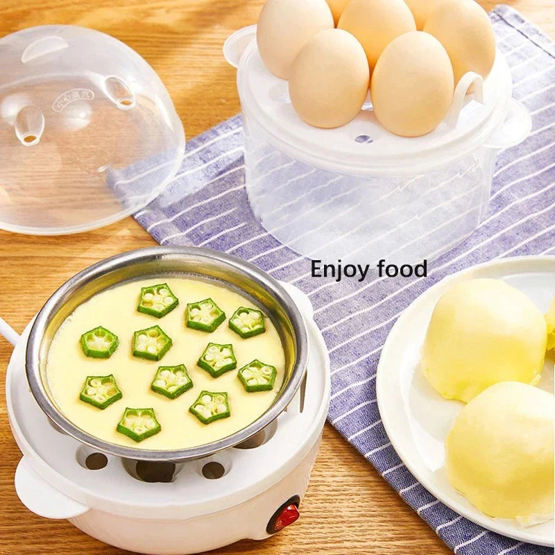 Double Tier Egg Cooker with eggs and cooking bowl, perfect for meal prep and versatility in the kitchen.