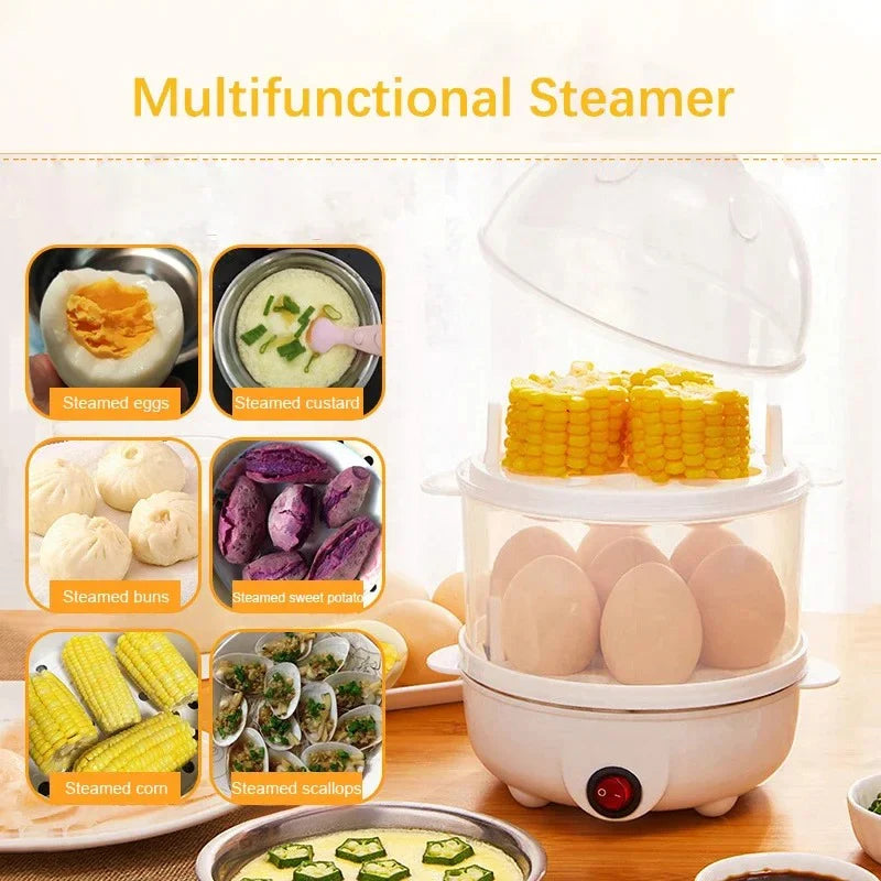 Double Tier Egg Cooker, 220V multi-functional appliance for steaming eggs, buns, and more.